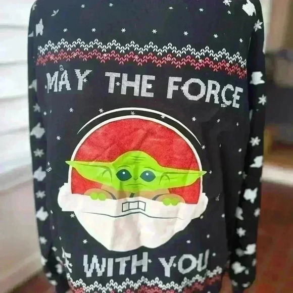 Star Wars Baby Yoda May The Force Be With You Holiday Sweatshirt Large - Picture 3 of 5